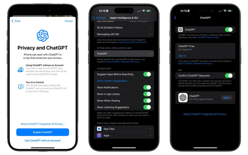 ChatGPT on ios 18.2